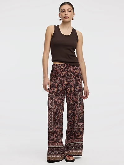 Wide-Leg High-Rise Pull-On Pant