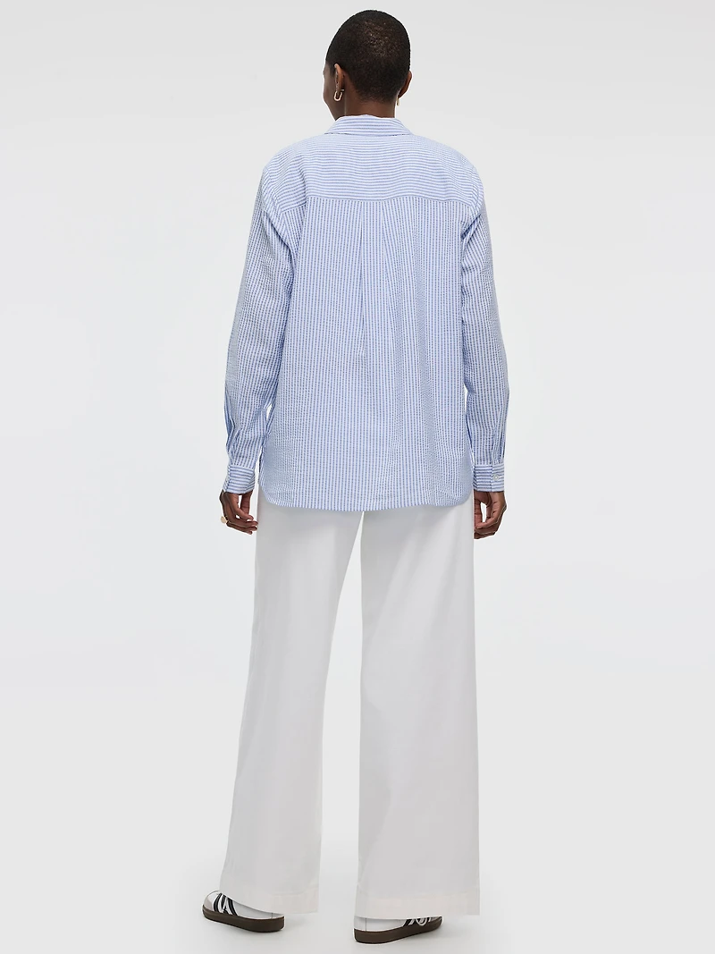 Blouse boutonnée gaufrée à manches longues