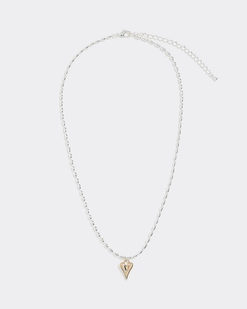 Two-Tone Short Necklace with Heart Pendant