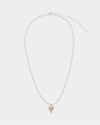 Two-Tone Short Necklace with Heart Pendant
