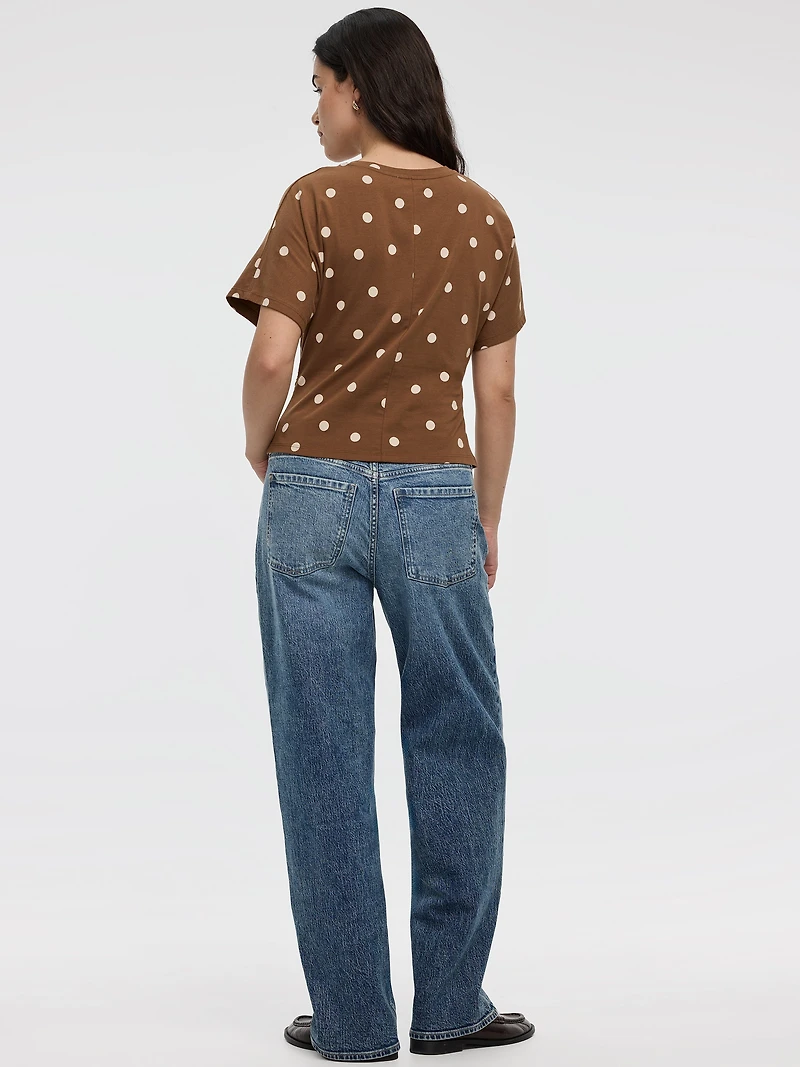 T-shirt rayé à manches courtes et col rond avec fronces latérales