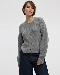 Long-Balloon-Sleeve Crew-Neck Cardigan