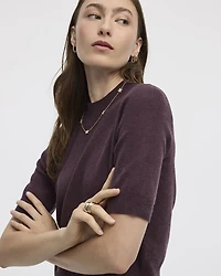 Elbow-Sleeve Mock-Neck Top