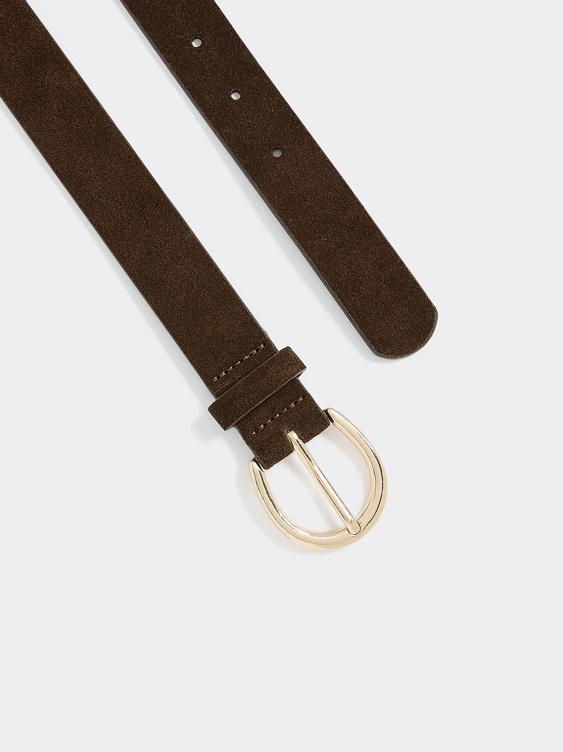 Faux Suede Leather Belt with Round Buckle