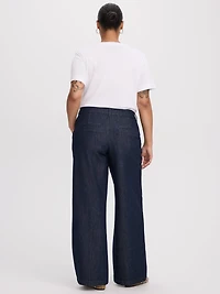 Pantalon en denim à jambe large et taille mi-haute - Coupe Courbes