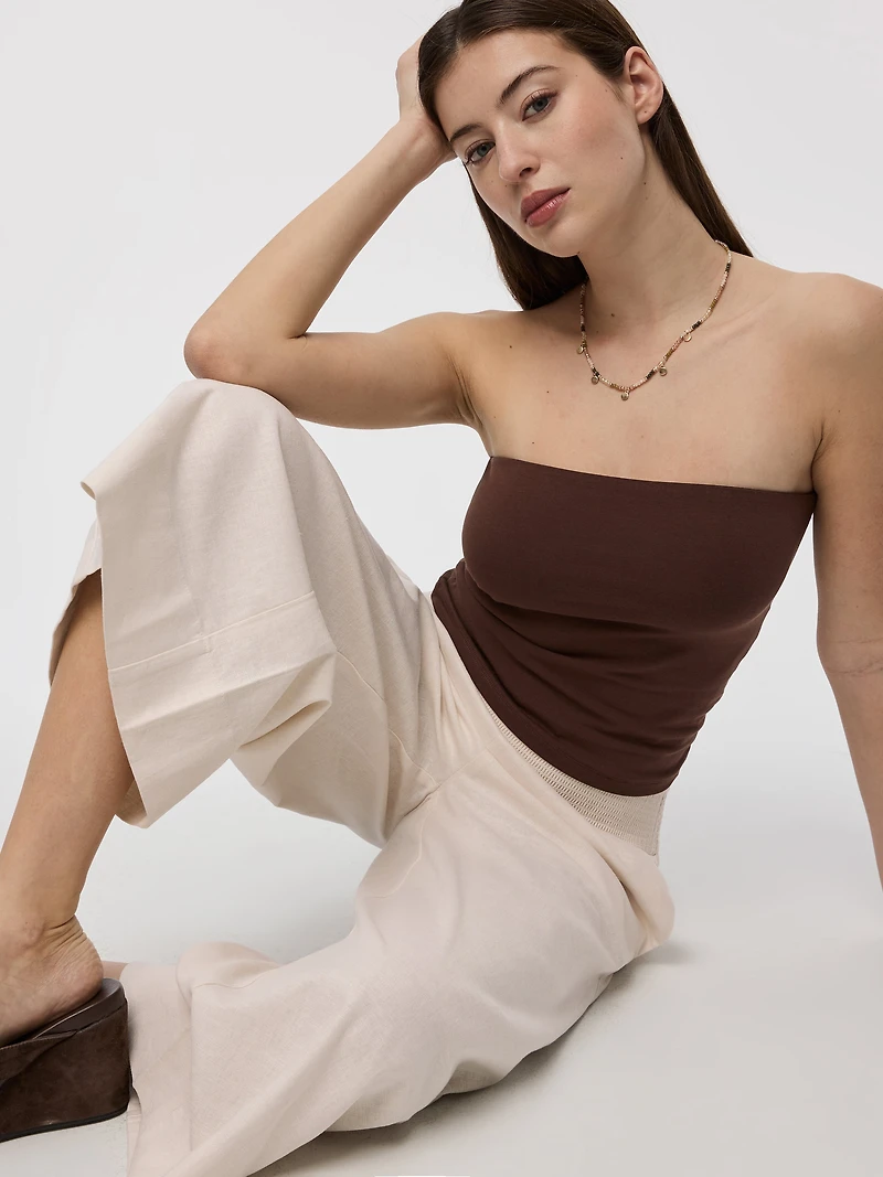 Cropped Wide-Leg Linen-Blend Pant