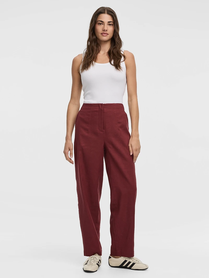 Pantalon en mélange de lin à jambe ballon