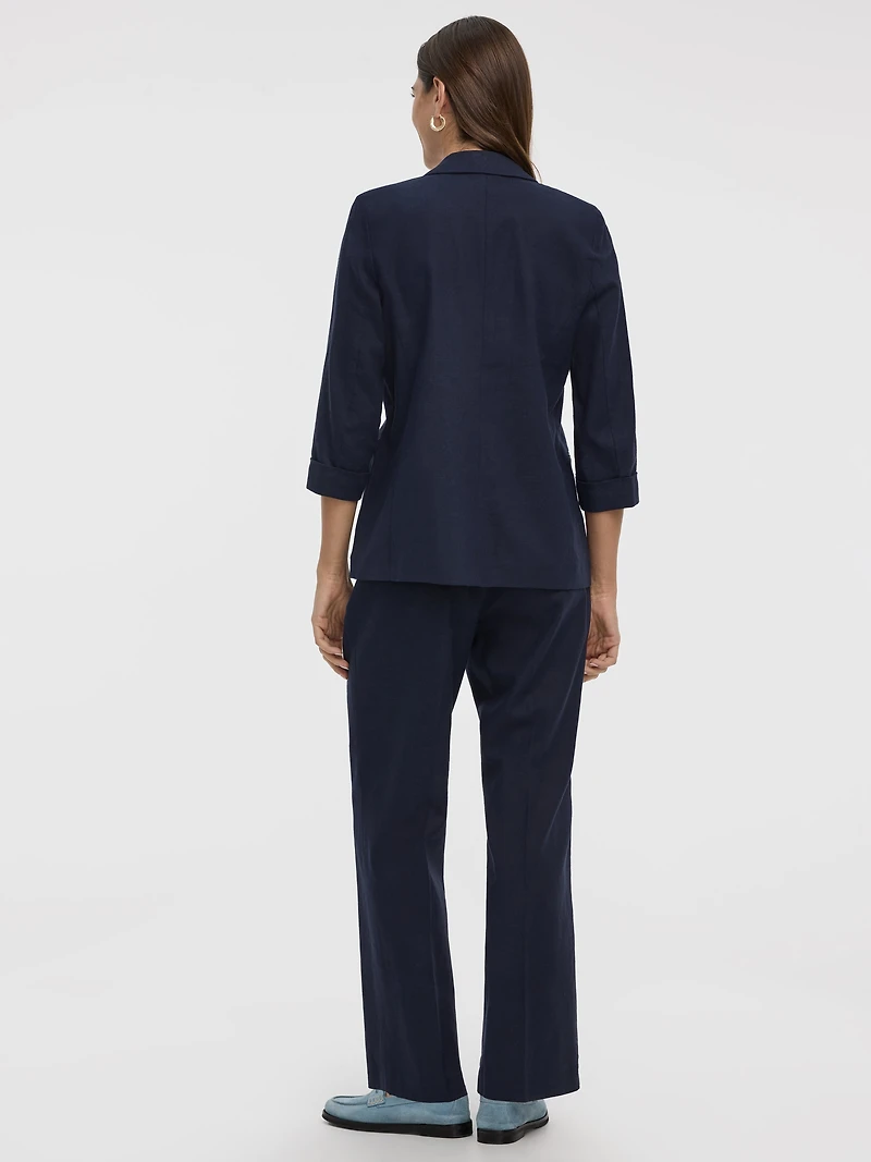 Open Linen Blazer with 3/4 Sleeves