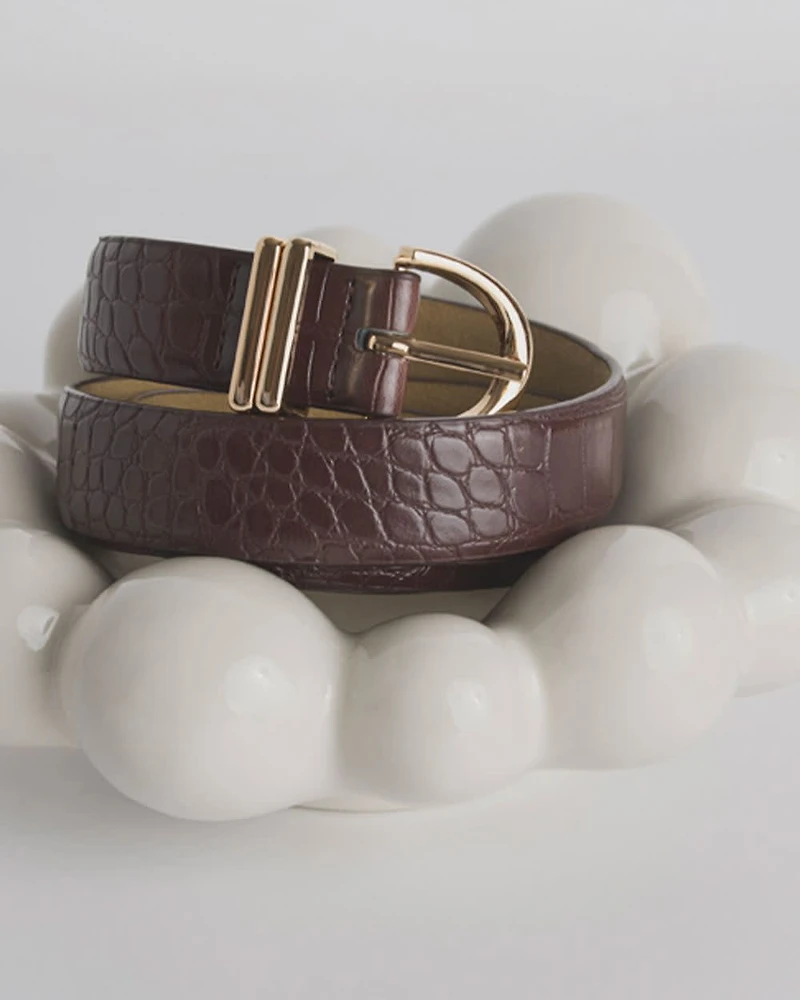 Faux-Leather Belt with Crocodile Pattern