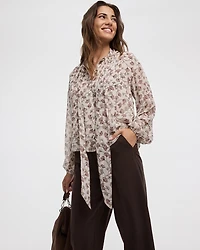 Long-Sleeve Blouse with Bow at Neckline