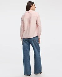 Long-Sleeve Split-Neck Blouse with Chest Pocket