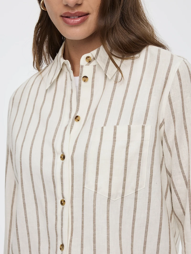 Chemise rayée en mélange de lin à manches longues
