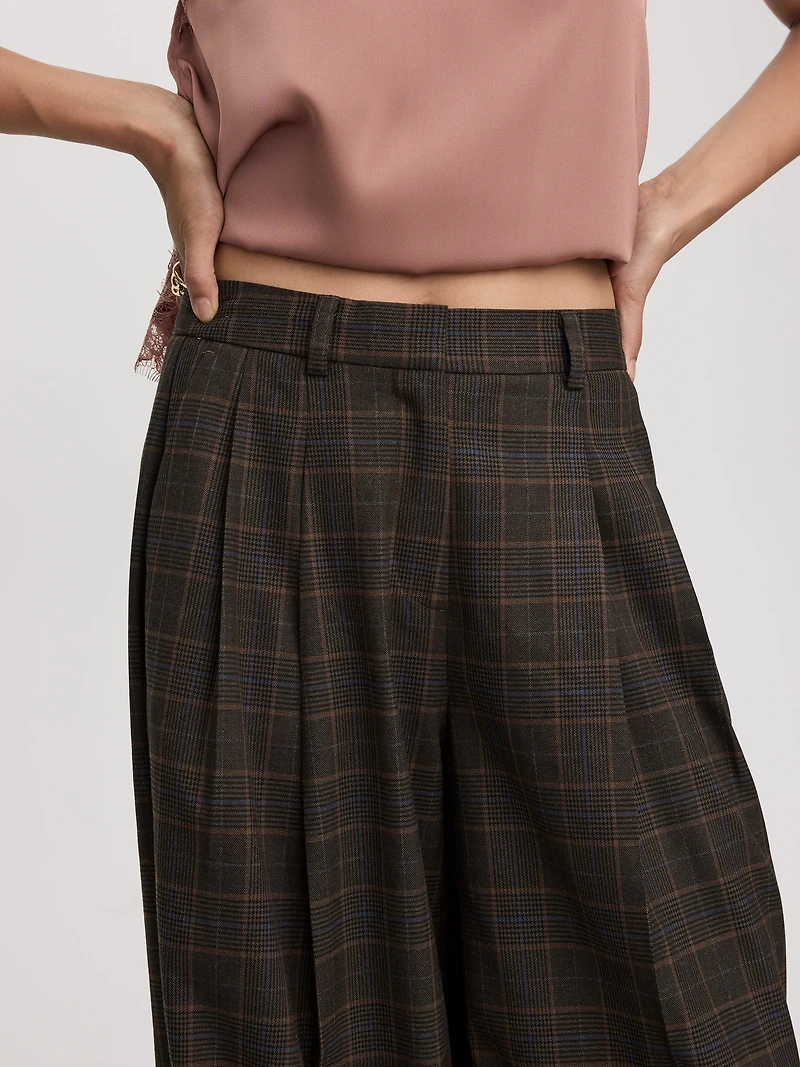 Plaid Wide-Leg High-Rise Pants - The Timeless