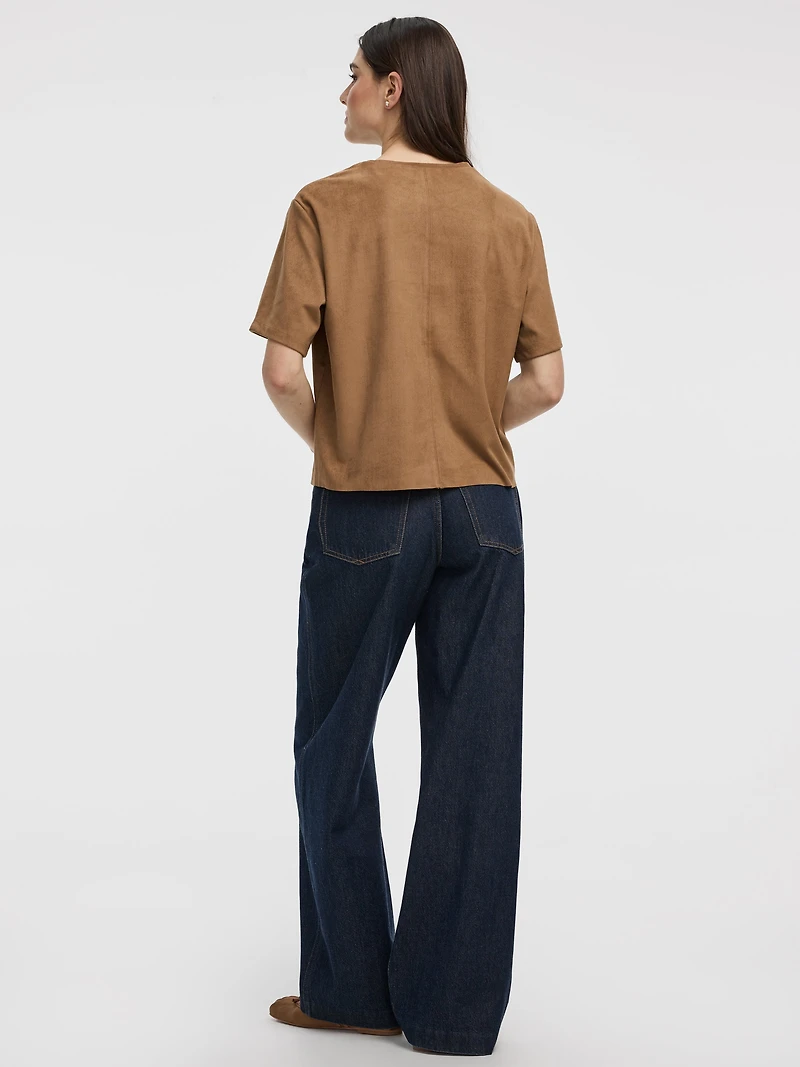 Faux-Suede Crew-Neck T-Shirt