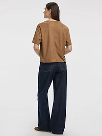 Faux-Suede Crew-Neck T-Shirt