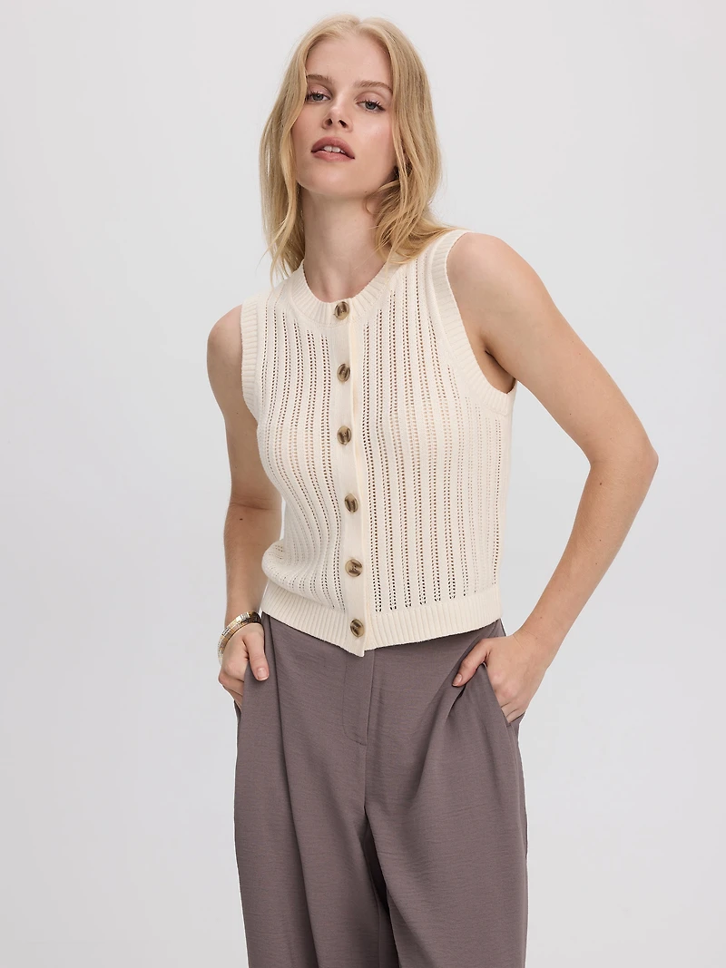 Veste en tricot sans manches à col rond