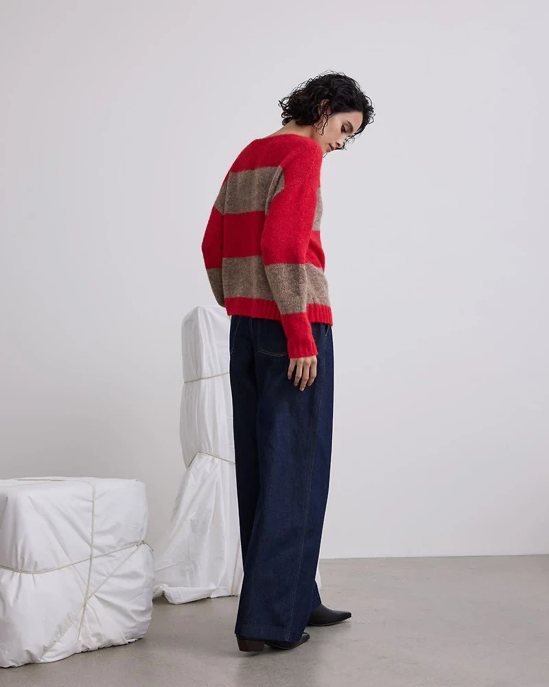 Striped Long-Sleeve Boat-Neck Sweater