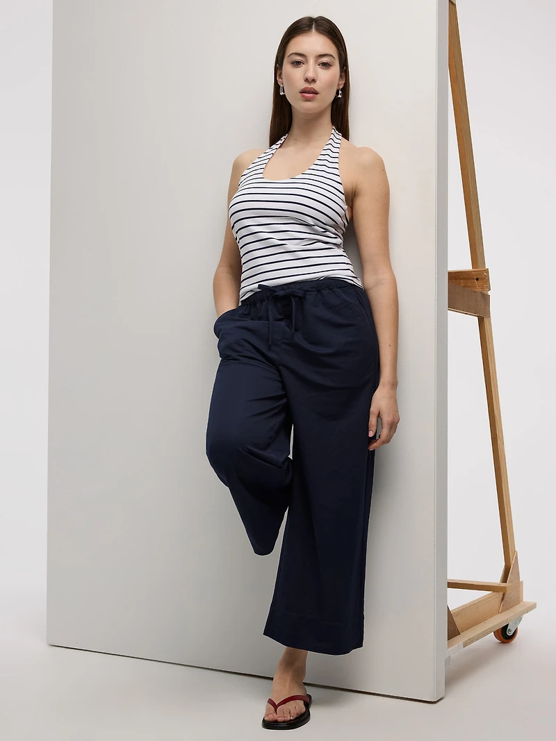 Pantalon court en tricot piqué à jambe large