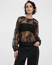 Long-Sleeve Lace Blouse with Beads