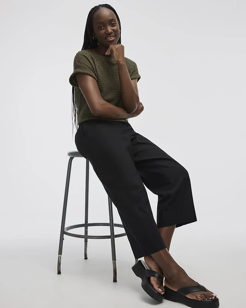 Cropped Wide-Leg Linen-Blend Pant - Petite