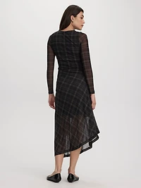 Robe midi moulante à manches longues avec fronces latérales