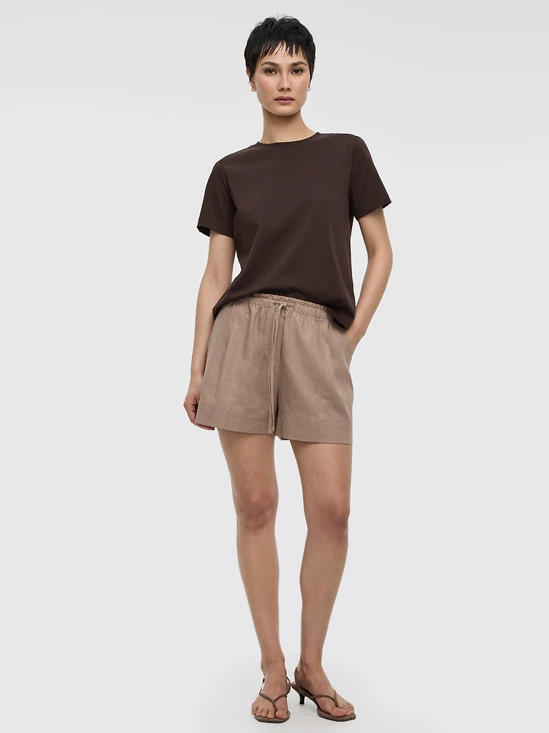 Linen-Blend Shorts with Elastic Waistband