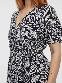 Robe midi à manches courtes bouffantes et col V