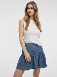 Denim Mini Skirt with Ruffled Hem