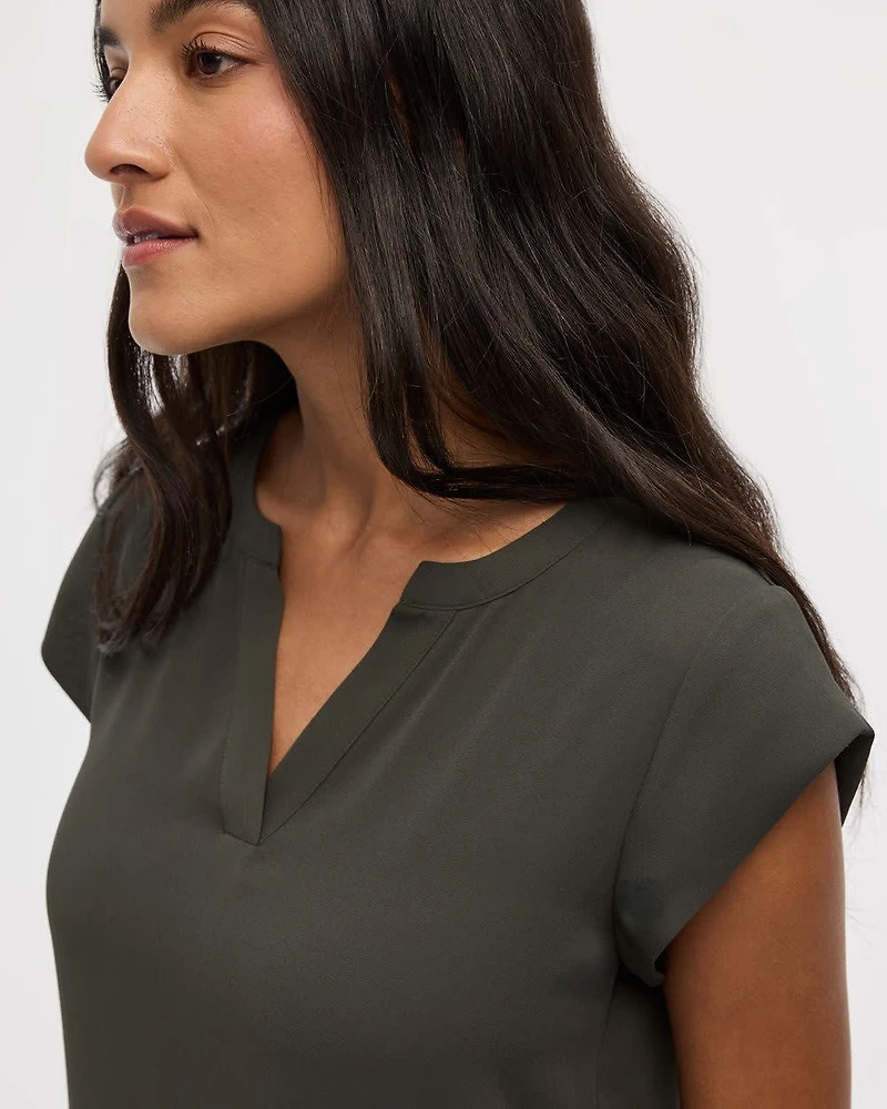 Cap Sleeve Split Neck Blouse - R Essentials