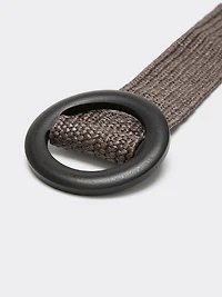 Elastic Straw Belt with Round Wooden Buckle