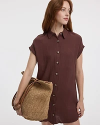 Short-Sleeve Buttoned-Down Dress with Shirt Collar