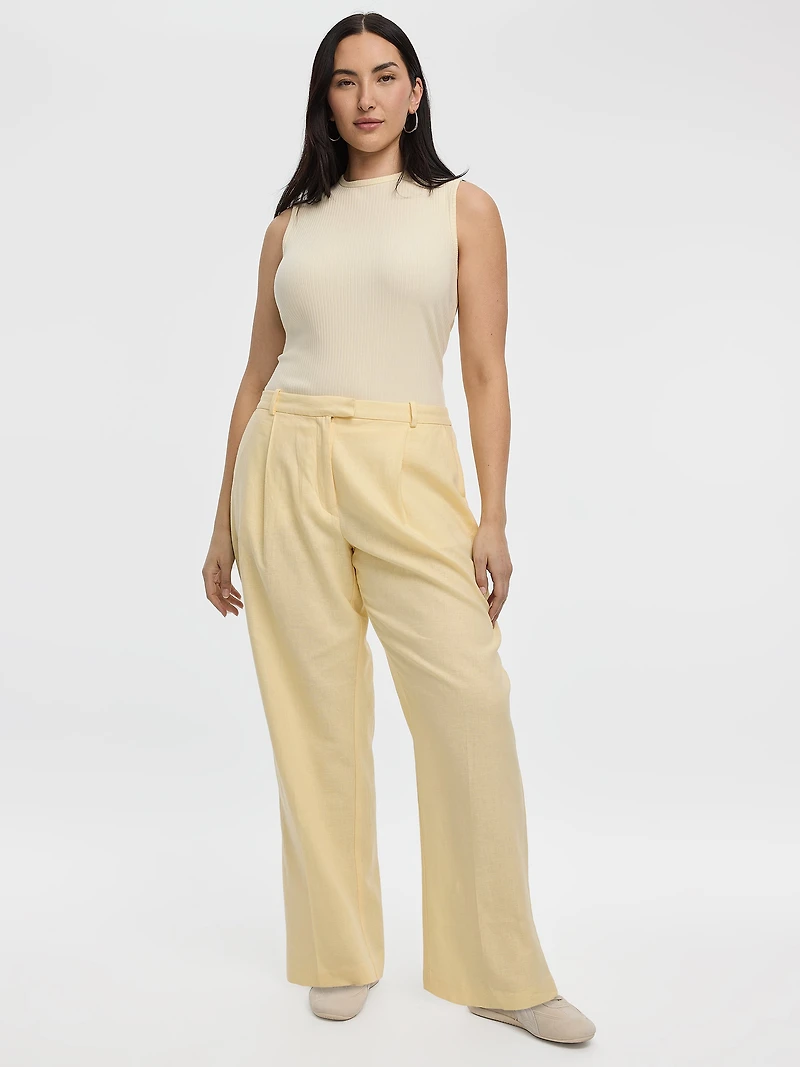 Linen-Blend Straight-Leg High-Rise Pant - Curvy Fit