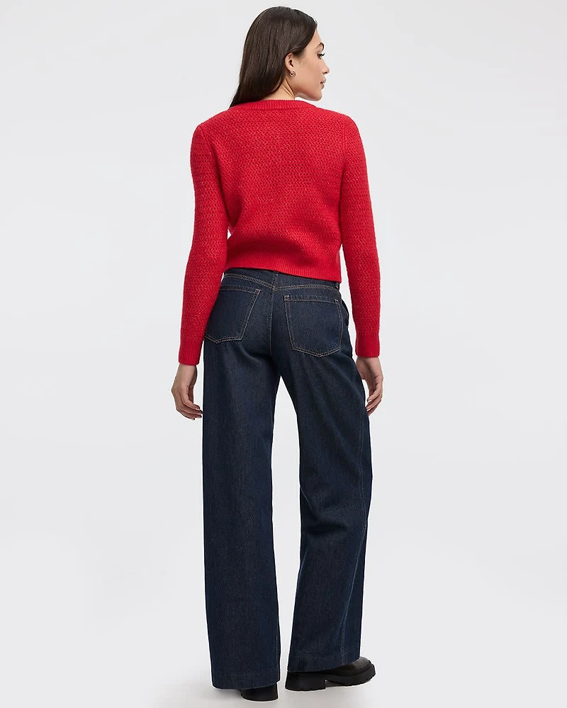 Long-Sleeve Crew-Neck Fitted Cardigan