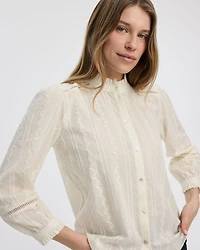 Embroidered Blouse with Mock Neckline
