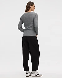 Long-Sleeve V-Neck Pullover with Wide Ribs