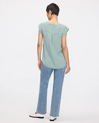Cap Sleeve Split Neck Blouse - R Essentials