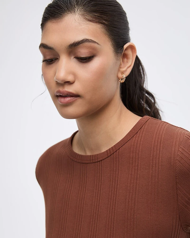 Fitted Crew-Neck Ribbed T-Shirt