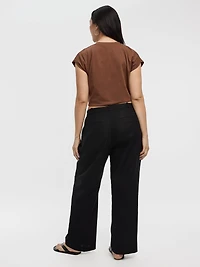 Linen-Blend Straight-Leg High-Rise Pant - Curvy Fit
