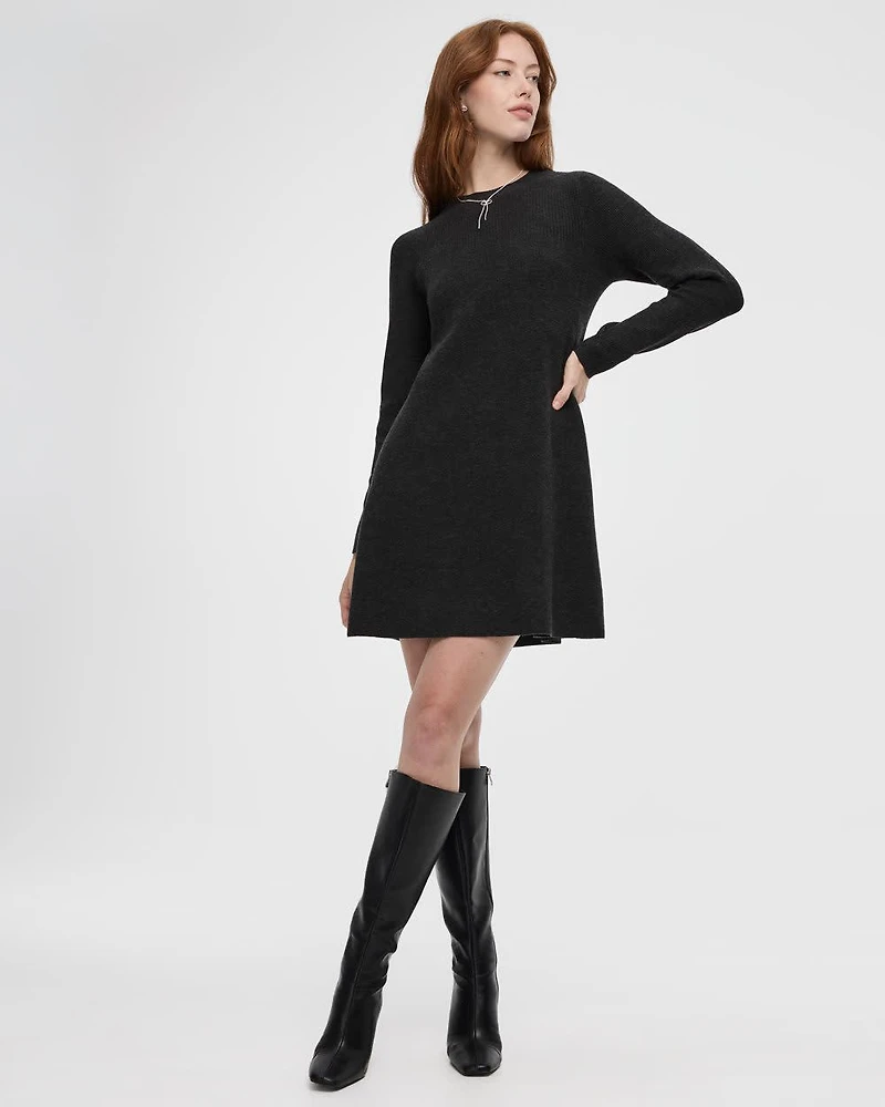 Long-Sleeve Crew-Neck Swing Sweater Dress