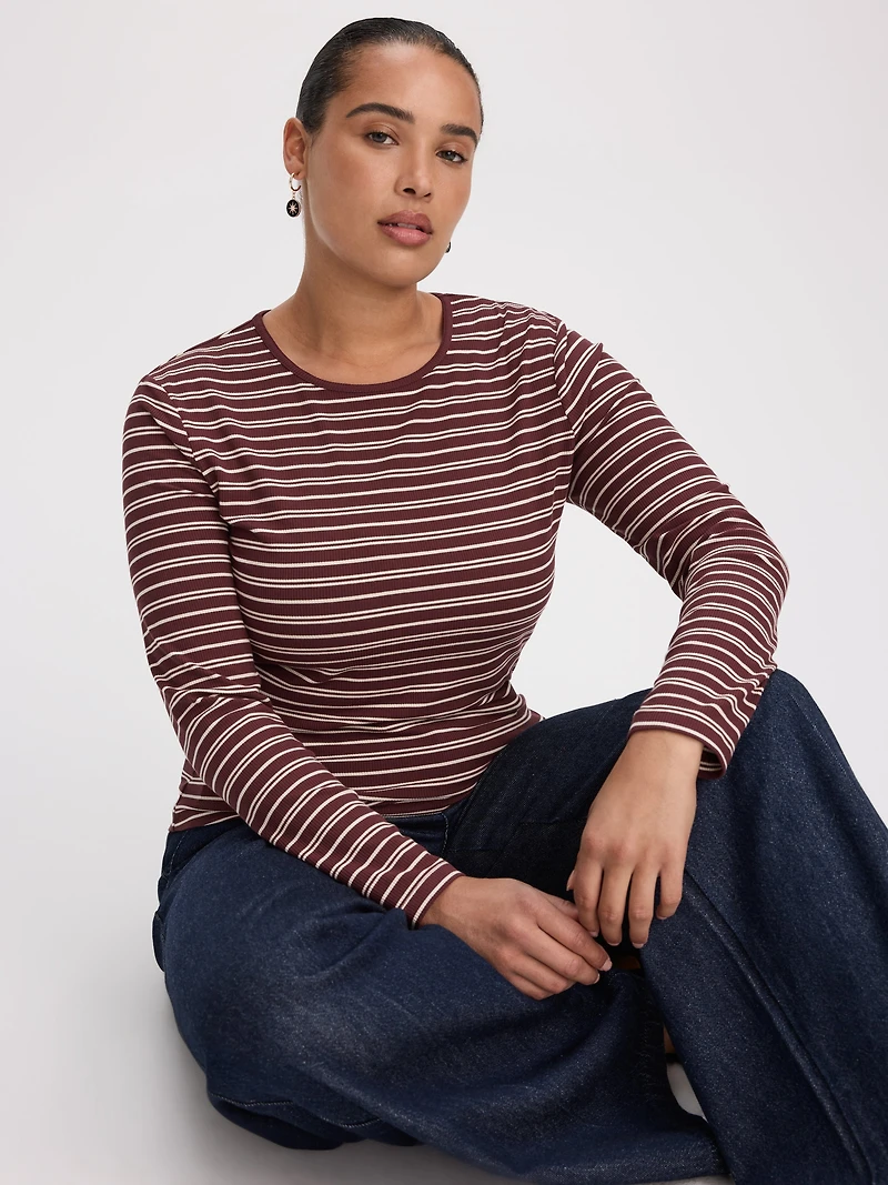 Striped Long-Sleeve Crew-Neck Ribbed T-Shirt - R Essentials