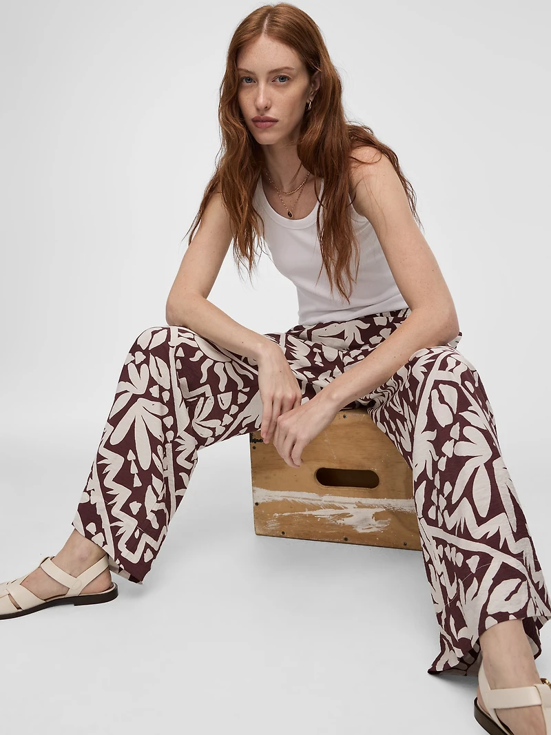 Wide-Leg High-Rise Pull-On Pant