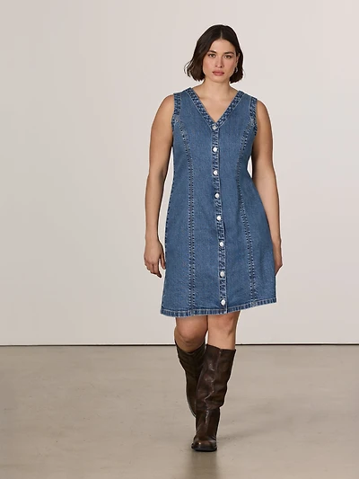 Sleeveless Buttoned-Down Mini Denim Dress