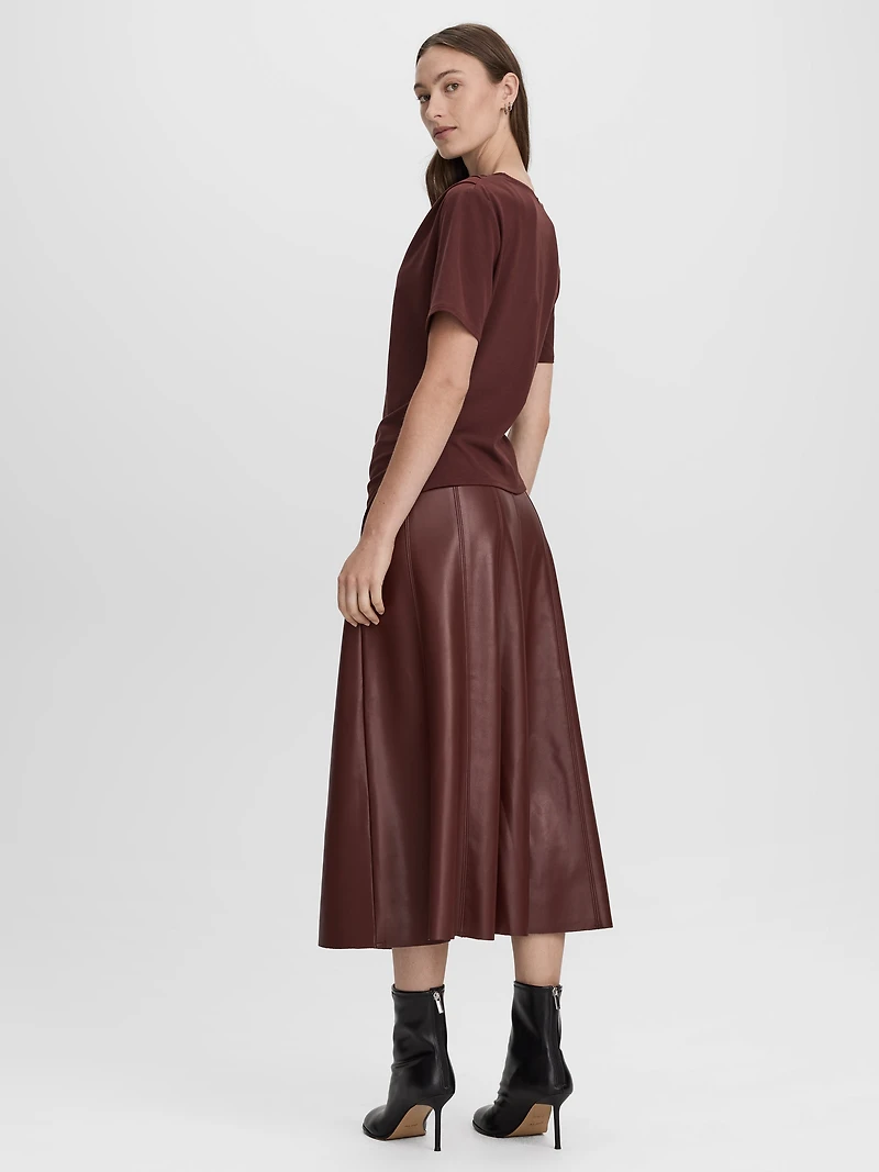 Short-Sleeve Shirred Top with Asymmetrical Hem