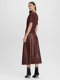 Short-Sleeve Shirred Top with Asymmetrical Hem