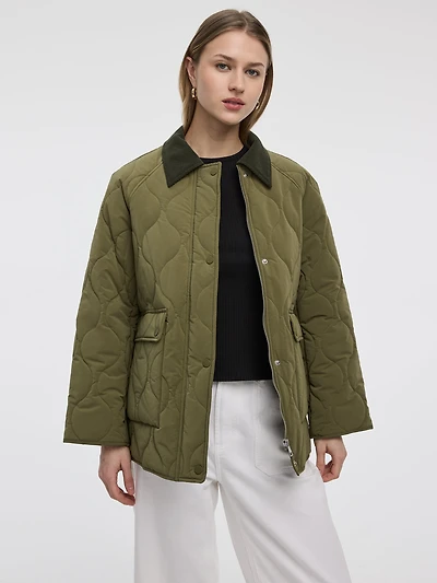 Quilted Jacket with Corduroy Collar
