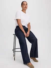 Pantalon en denim à jambe large et taille mi-haute - Coupe Courbes
