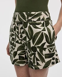 Short en mélange de lin à taille élastique