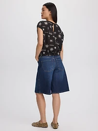 Extended-Sleeve Crew-Neck Blouse with Elasticated Hem