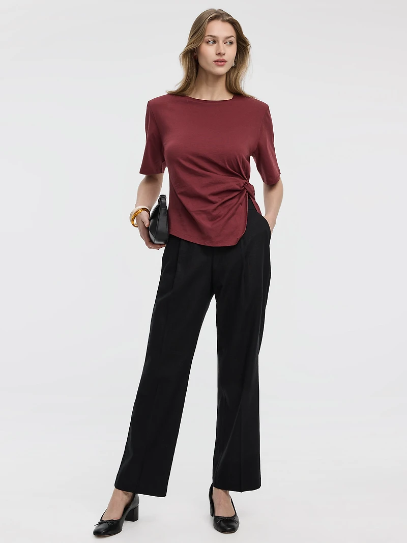 Linen-Blend Straight-Leg High-Rise Pant