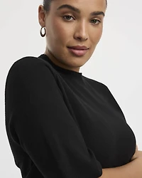 Elbow-Sleeve Mock-Neck Top